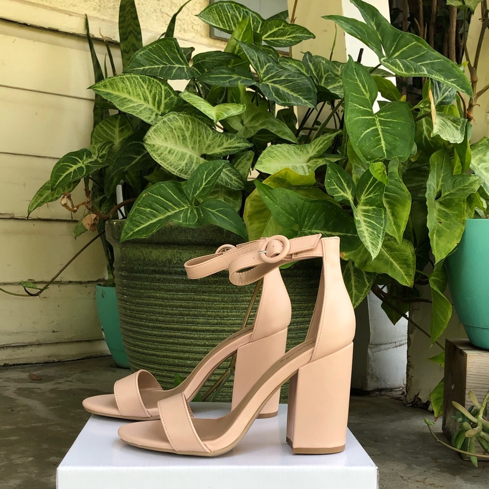 Nude Vegan Leather Ankle Strap Heels - Picture 5 of 9